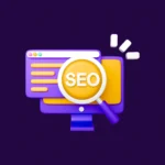 A magnifying glass with "SEO" over a monitor, symbolizing GrowEasy's expert off-page SEO analysis and comprehensive digital marketing strategies as the Best Digital Marketing Agency in Haldwani.